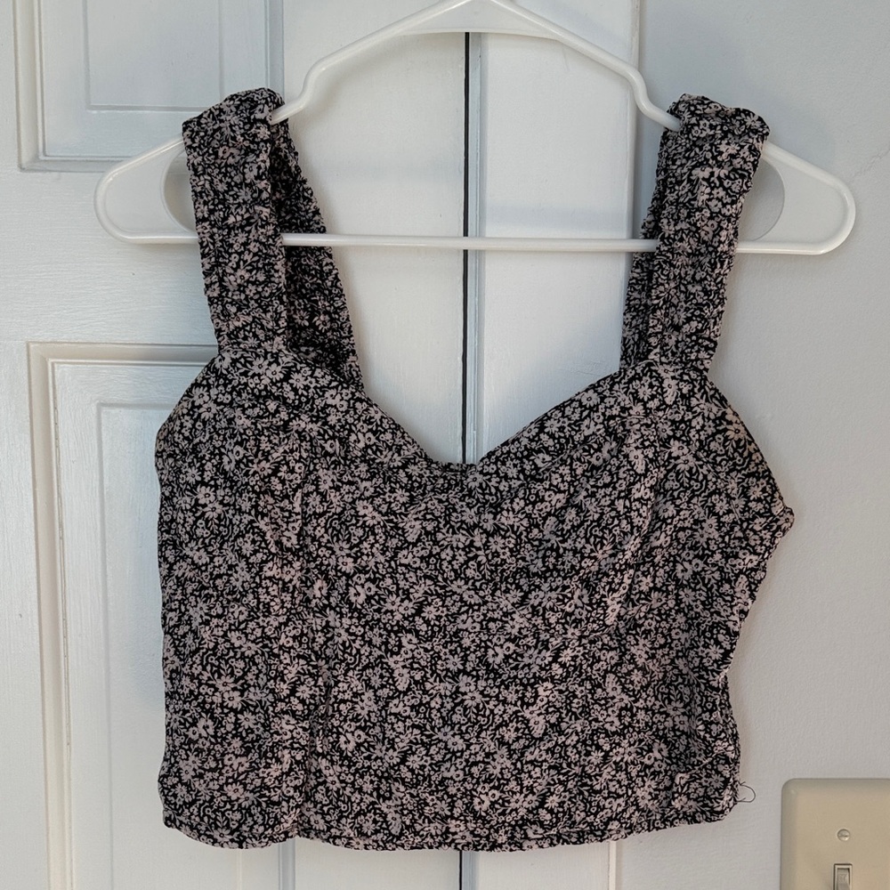 Elegant Black and Pink Floral Women's Crop Top